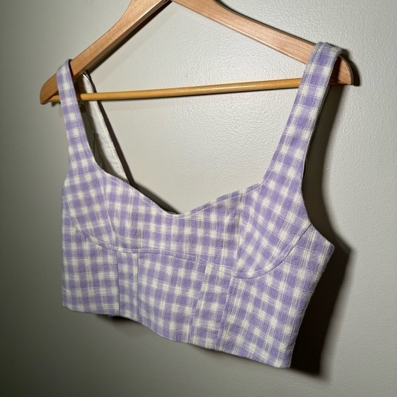 NWT ZARA GINGHAM LAVENDER PASTEL CROPPED TOP coquette M - Picture 3 of 6
